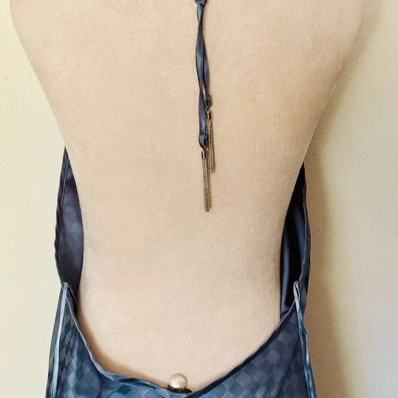 House of Harlow 1960 Women’s L Baby Blue Diamond Sateen Backless Maxi Dress - Picture 4 of 10